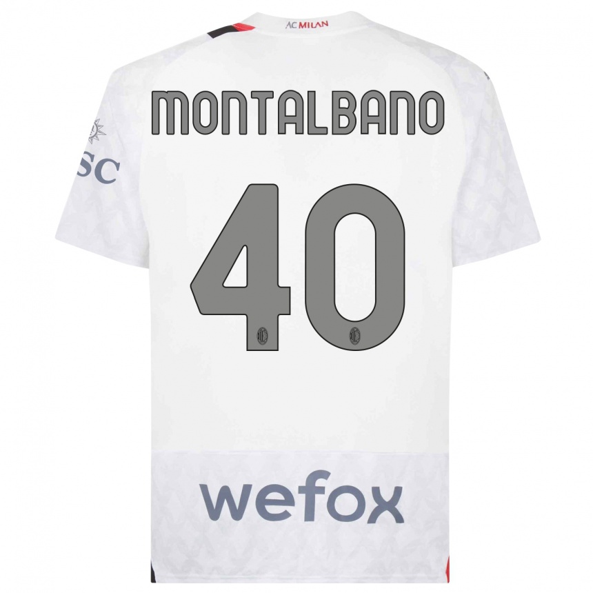 Vaikiškas Nicolo Montalbano #40 Baltas Išvykos Marškinėliai 2023/24 T-Shirt