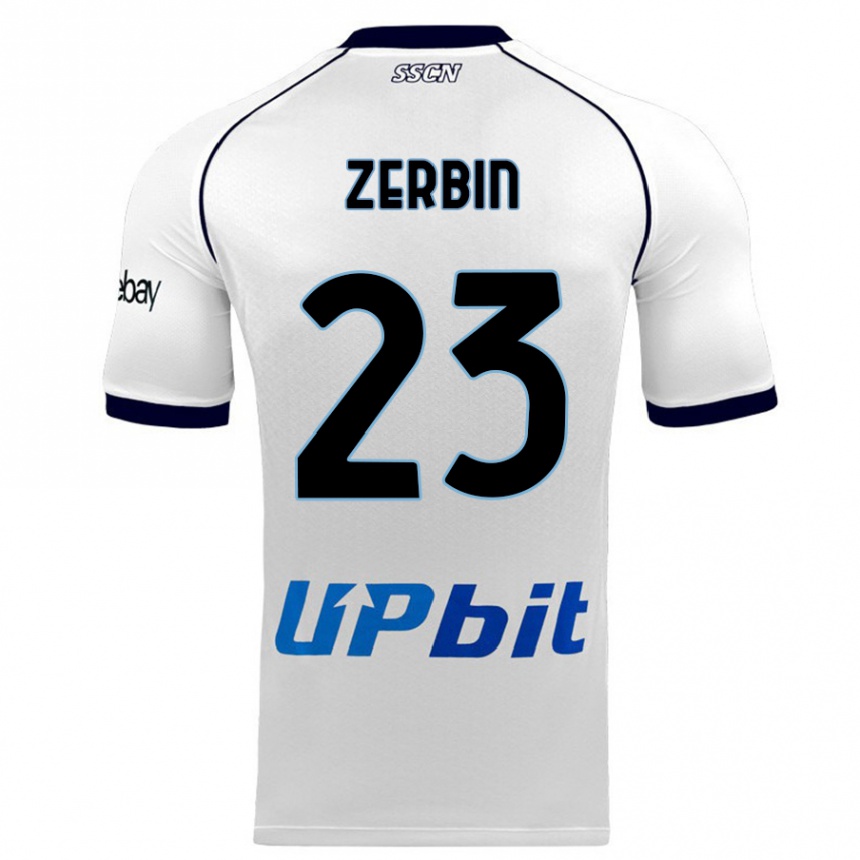 Vaikiškas Alessio Zerbin #23 Baltas Išvykos Marškinėliai 2023/24 T-Shirt