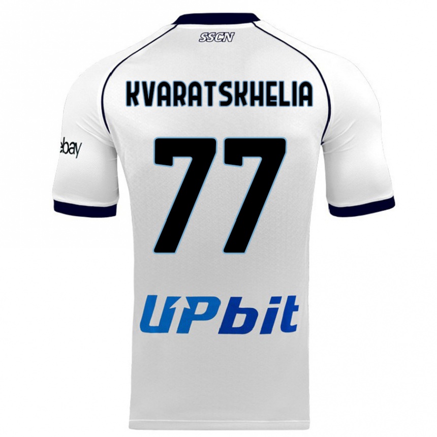 Vaikiškas Khvicha Kvaratskhelia #77 Baltas Išvykos Marškinėliai 2023/24 T-Shirt