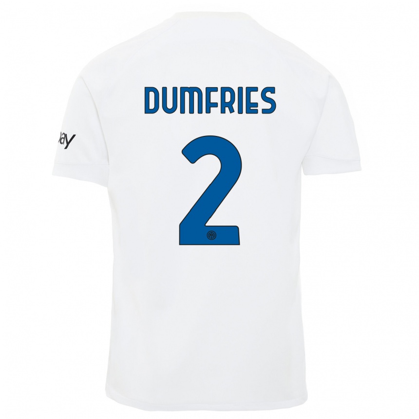 Vaikiškas Denzel Dumfries #2 Baltas Išvykos Marškinėliai 2023/24 T-Shirt