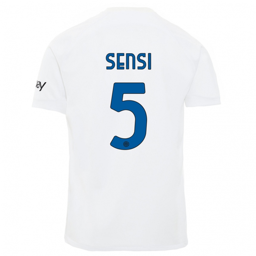 Vaikiškas Stefano Sensi #5 Baltas Išvykos Marškinėliai 2023/24 T-Shirt