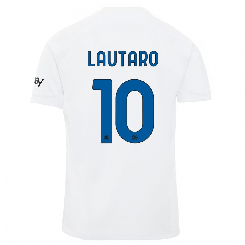 Vaikiškas Lautaro Martinez #10 Baltas Išvykos Marškinėliai 2023/24 T-Shirt