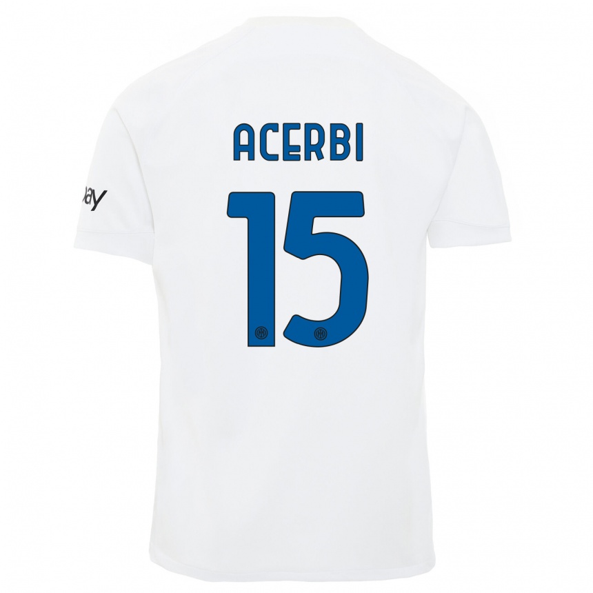 Vaikiškas Francesco Acerbi #15 Baltas Išvykos Marškinėliai 2023/24 T-Shirt