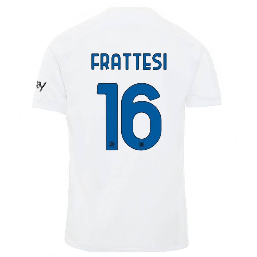 Vaikiškas Davide Frattesi #16 Baltas Išvykos Marškinėliai 2023/24 T-Shirt