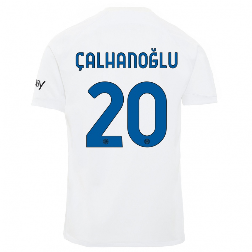 Vaikiškas Hakan Calhanoglu #20 Baltas Išvykos Marškinėliai 2023/24 T-Shirt