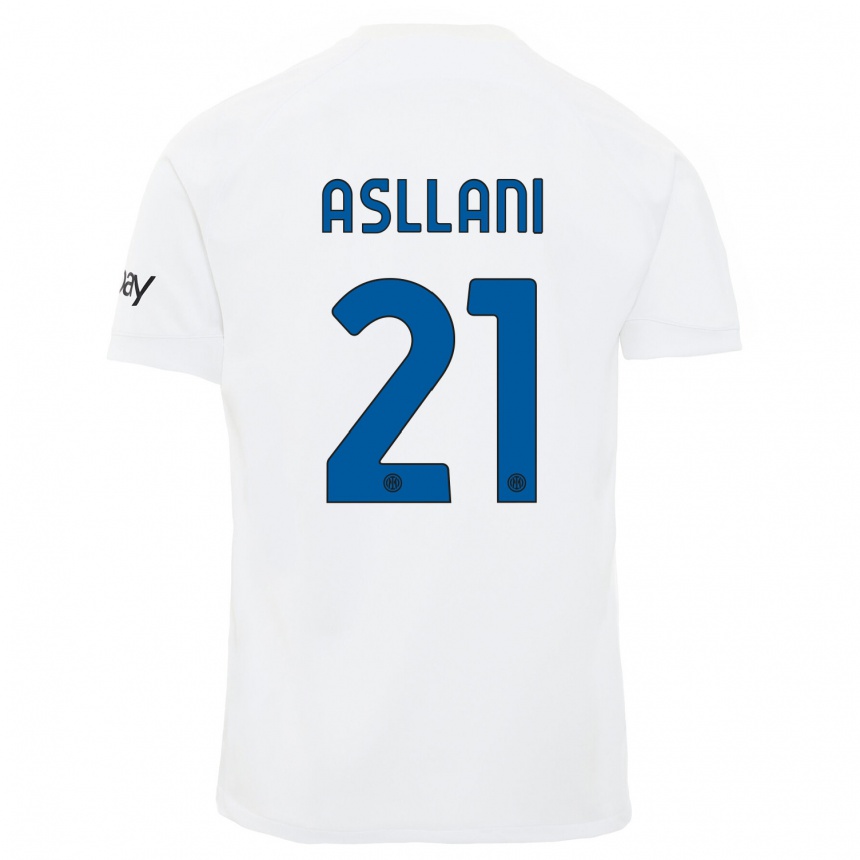 Vaikiškas Kristjan Asllani #21 Baltas Išvykos Marškinėliai 2023/24 T-Shirt