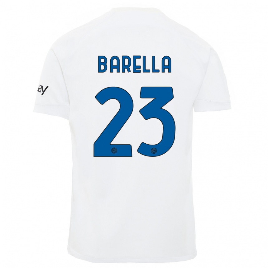 Vaikiškas Nicolo Barella #23 Baltas Išvykos Marškinėliai 2023/24 T-Shirt