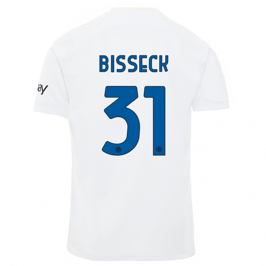 Vaikiškas Yann Bisseck #31 Baltas Išvykos Marškinėliai 2023/24 T-Shirt