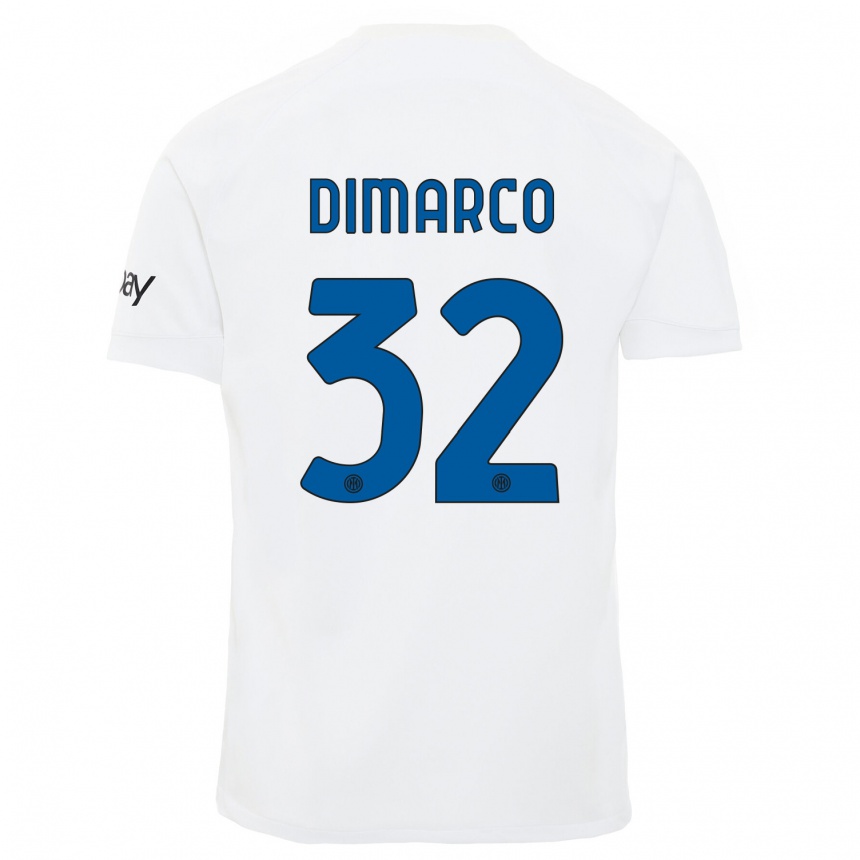 Vaikiškas Federico Dimarco #32 Baltas Išvykos Marškinėliai 2023/24 T-Shirt