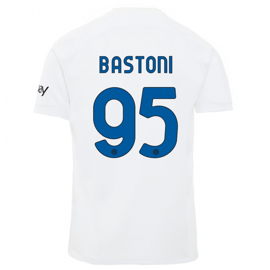 Vaikiškas Alessandro Bastoni #95 Baltas Išvykos Marškinėliai 2023/24 T-Shirt