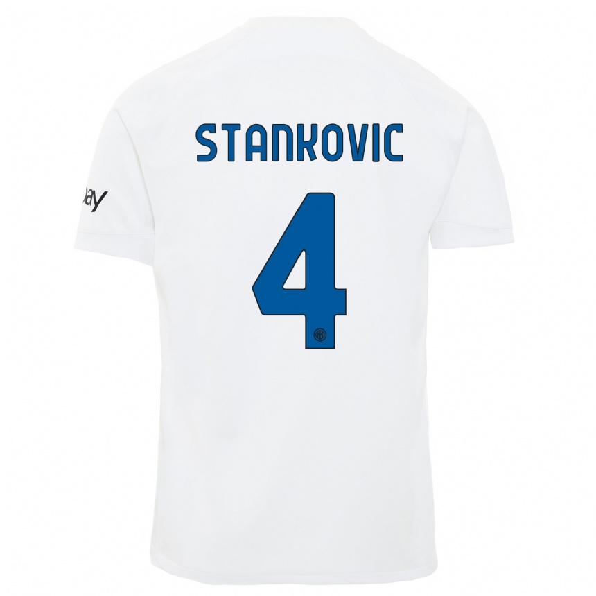 Vaikiškas Aleksandar Stankovic #4 Baltas Išvykos Marškinėliai 2023/24 T-Shirt