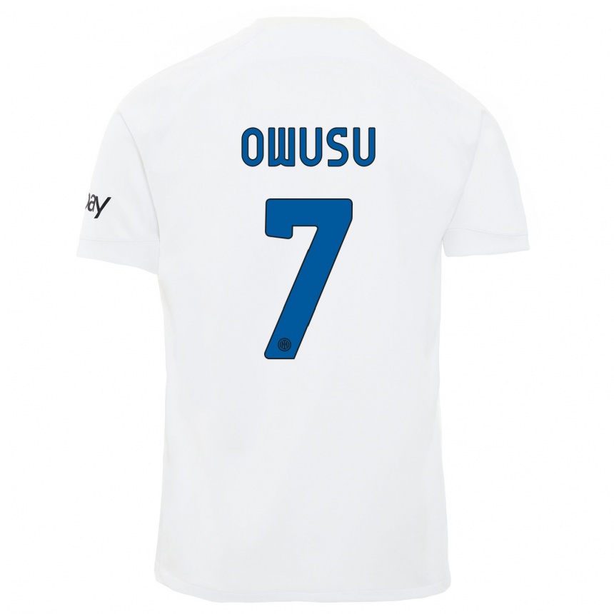 Vaikiškas Enoch Owusu #7 Baltas Išvykos Marškinėliai 2023/24 T-Shirt