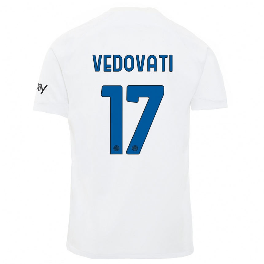 Vaikiškas Gabriele Vedovati #17 Baltas Išvykos Marškinėliai 2023/24 T-Shirt