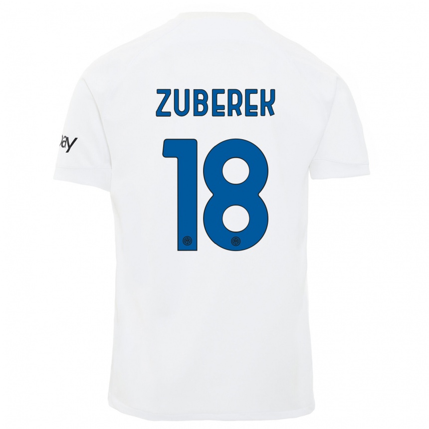 Vaikiškas Jan Zuberek #18 Baltas Išvykos Marškinėliai 2023/24 T-Shirt