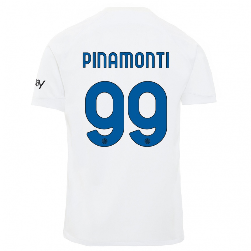 Vaikiškas Andrea Pinamonti #99 Baltas Išvykos Marškinėliai 2023/24 T-Shirt