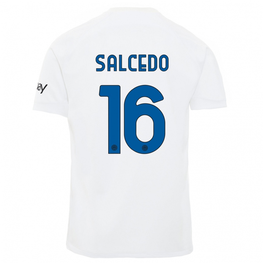 Vaikiškas Eddie Salcedo #16 Baltas Išvykos Marškinėliai 2023/24 T-Shirt