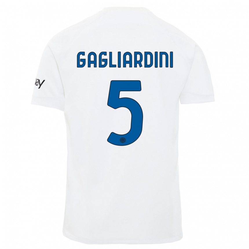 Vaikiškas Roberto Gagliardini #5 Baltas Išvykos Marškinėliai 2023/24 T-Shirt