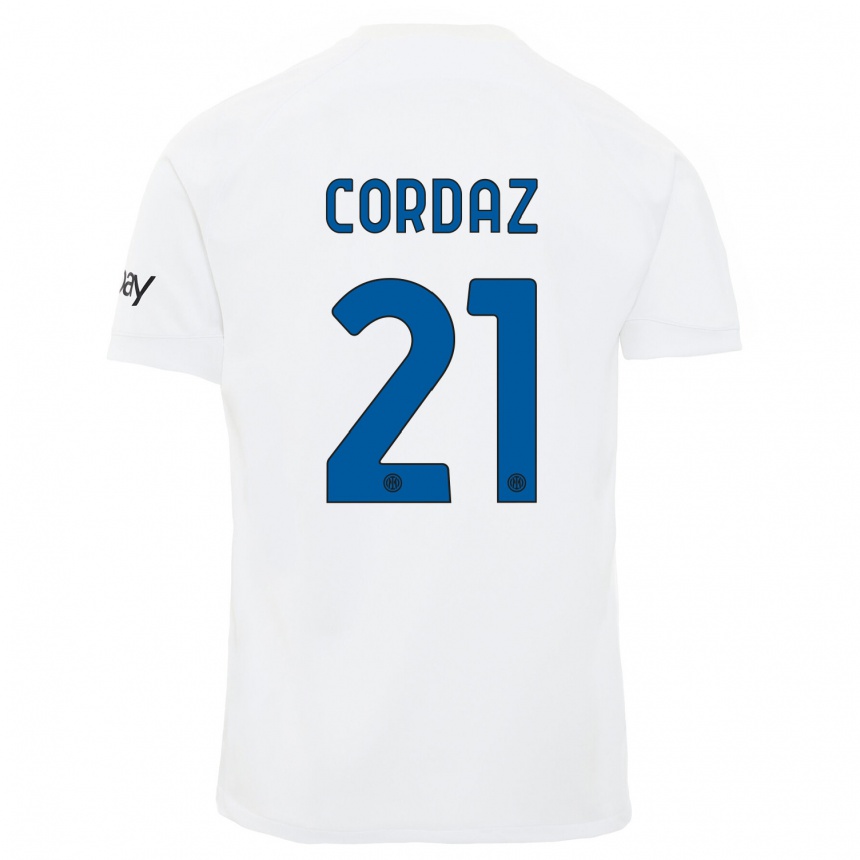 Vaikiškas Alex Cordaz #21 Baltas Išvykos Marškinėliai 2023/24 T-Shirt