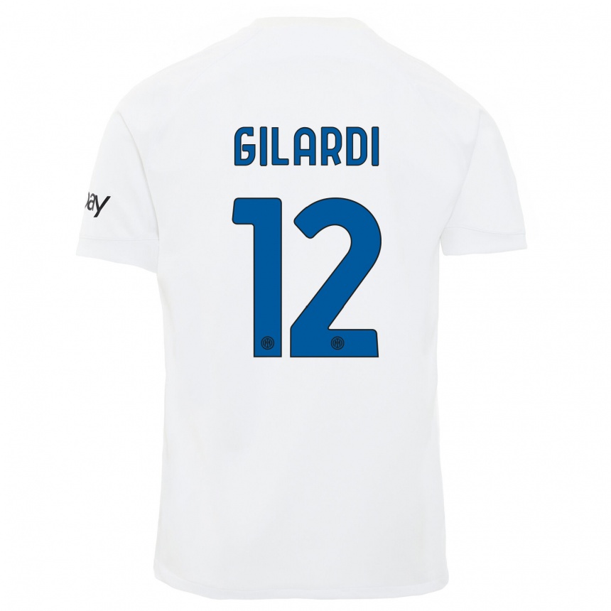 Vaikiškas Astrid Gilardi #12 Baltas Išvykos Marškinėliai 2023/24 T-Shirt