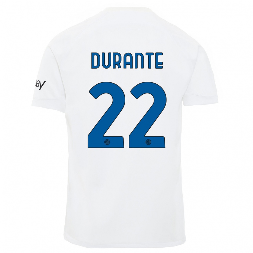 Vaikiškas Francesca Durante #22 Baltas Išvykos Marškinėliai 2023/24 T-Shirt