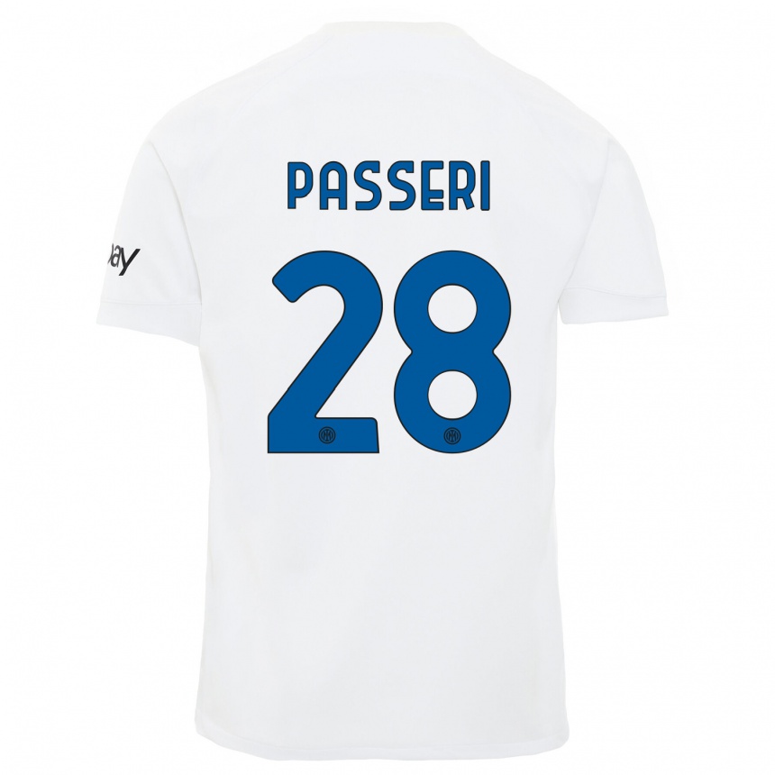 Vaikiškas Angela Passeri #28 Baltas Išvykos Marškinėliai 2023/24 T-Shirt