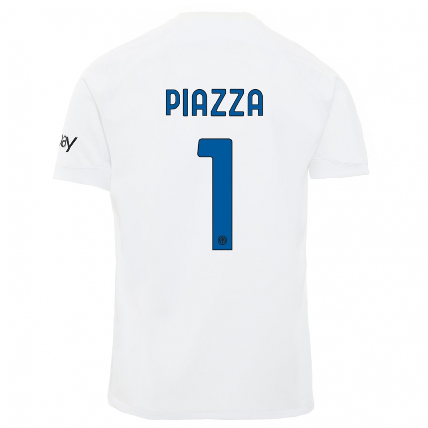 Vaikiškas Alessia Piazza #1 Baltas Išvykos Marškinėliai 2023/24 T-Shirt