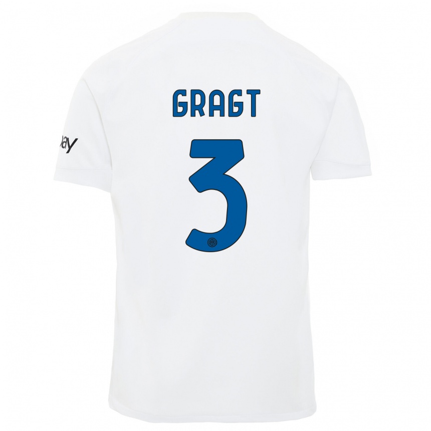 Vaikiškas Stefanie Van Der Gragt #3 Baltas Išvykos Marškinėliai 2023/24 T-Shirt