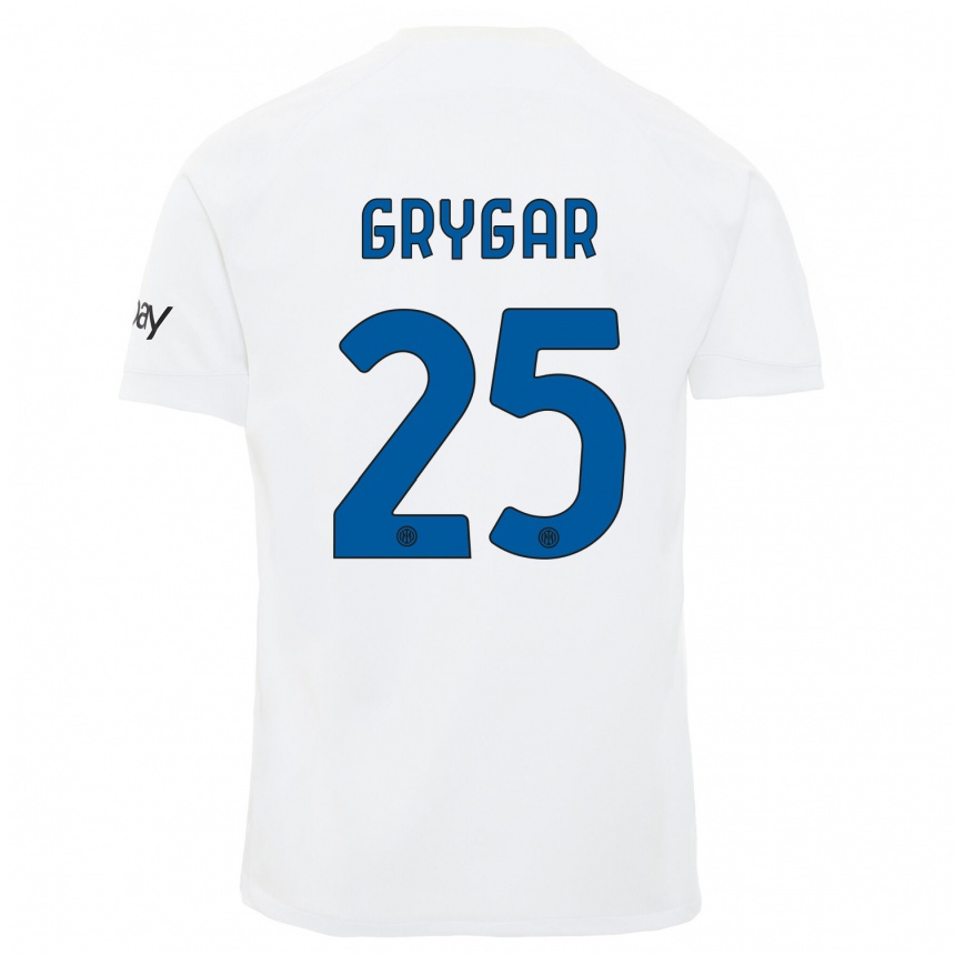 Vaikiškas Samuel Grygar #25 Baltas Išvykos Marškinėliai 2023/24 T-Shirt