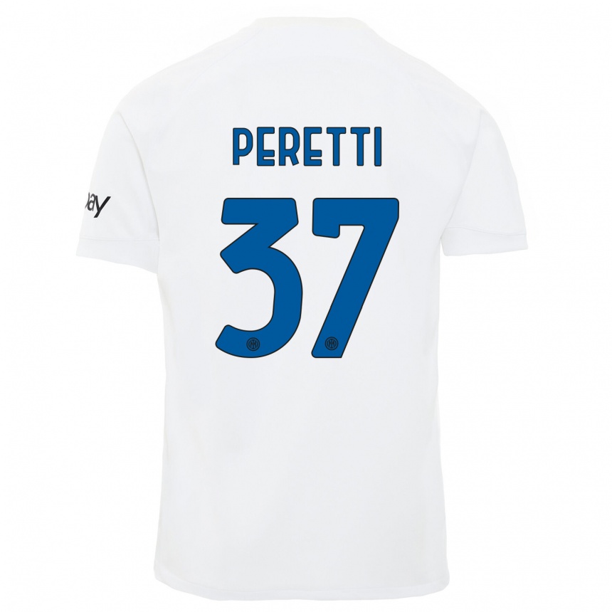 Vaikiškas Lorenzo Peretti #37 Baltas Išvykos Marškinėliai 2023/24 T-Shirt