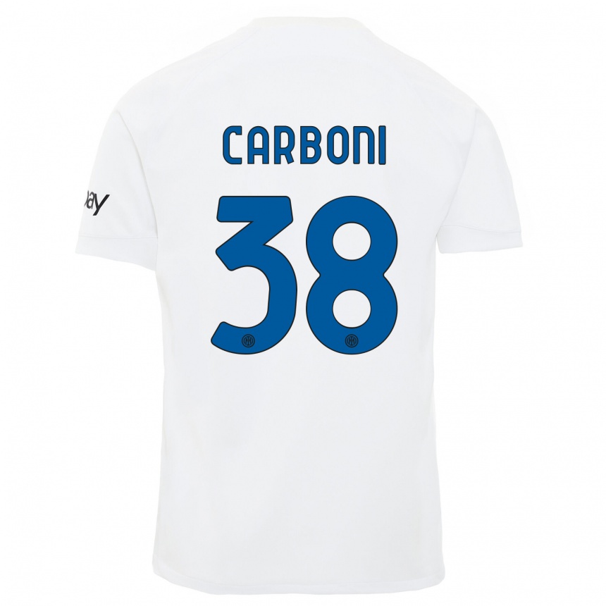 Vaikiškas Valentin Carboni #38 Baltas Išvykos Marškinėliai 2023/24 T-Shirt