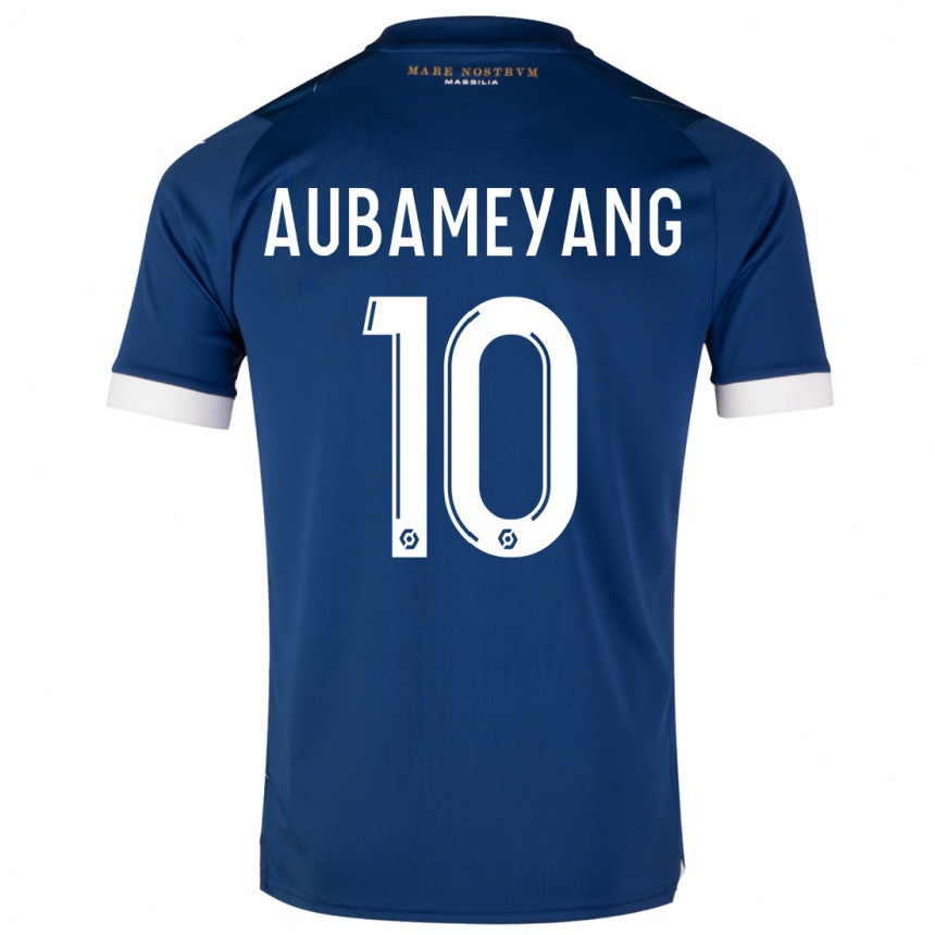 Vaikiškas Pierre-Emerick Aubameyang #10 Tamsiai Mėlyna Išvykos Marškinėliai 2023/24 T-Shirt