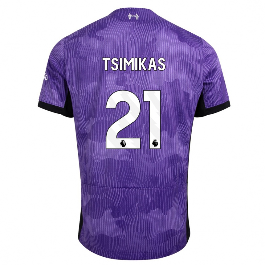 Vaikiškas Konstantinos Tsimikas #21 Violetinė Trečias Marškinėliai 2023/24 T-Shirt