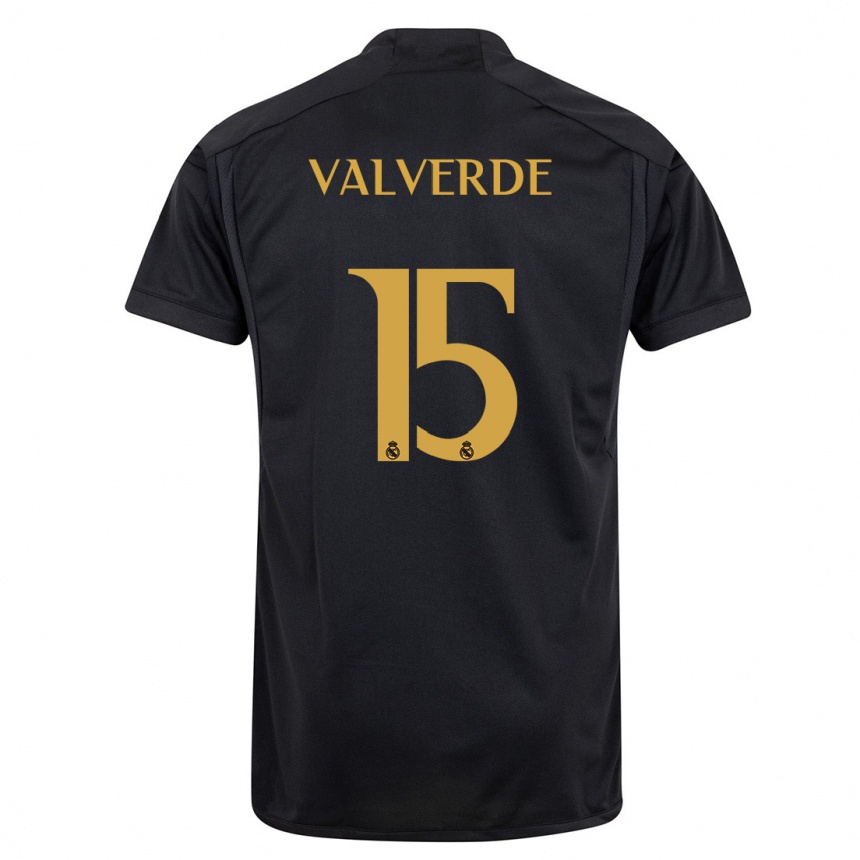 Vaikiškas Federico Valverde #15 Juoda Trečias Marškinėliai 2023/24 T-Shirt