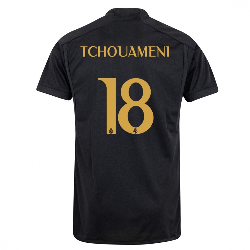 Vaikiškas Aurelien Tchouameni #18 Juoda Trečias Marškinėliai 2023/24 T-Shirt