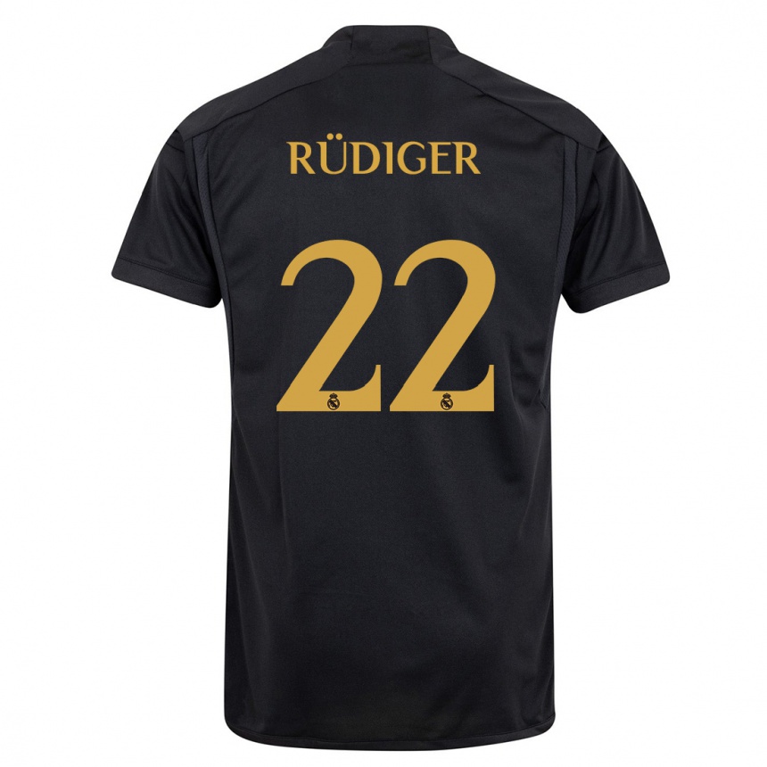 Vaikiškas Antonio Rudiger #22 Juoda Trečias Marškinėliai 2023/24 T-Shirt