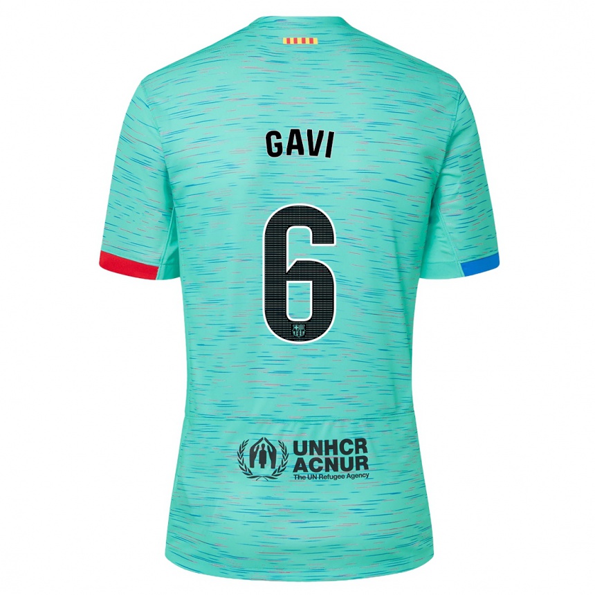 Vaikiškas Gavi #6 Šviesus Aqua Trečias Marškinėliai 2023/24 T-Shirt