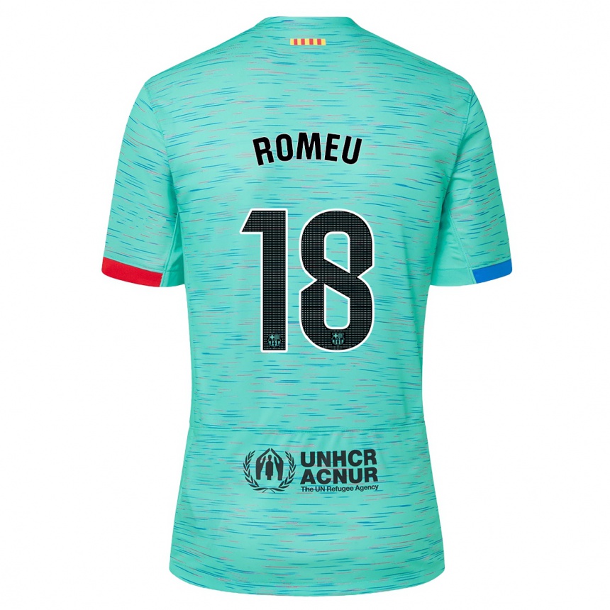 Vaikiškas Oriol Romeu #18 Šviesus Aqua Trečias Marškinėliai 2023/24 T-Shirt