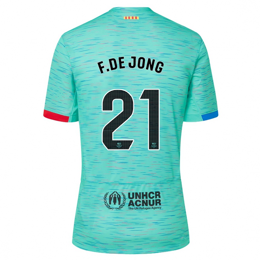 Vaikiškas Frenkie De Jong #21 Šviesus Aqua Trečias Marškinėliai 2023/24 T-Shirt