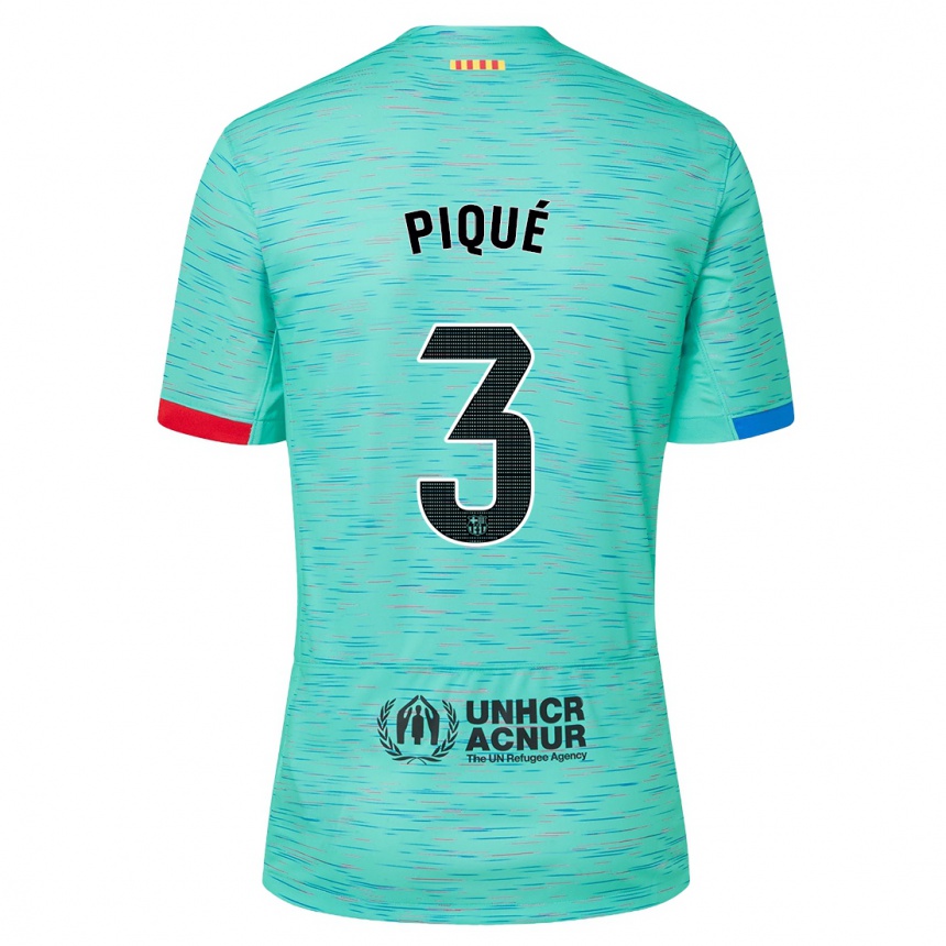 Vaikiškas Gerard Pique #3 Šviesus Aqua Trečias Marškinėliai 2023/24 T-Shirt