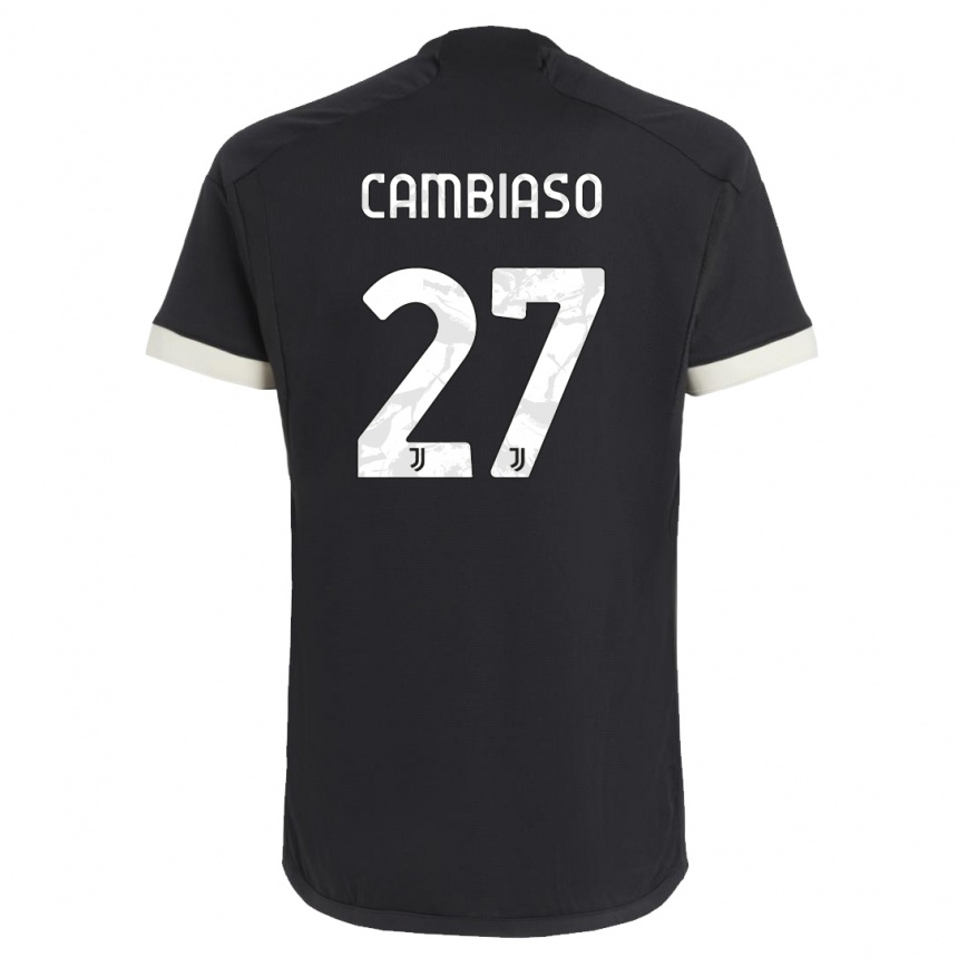 Vaikiškas Andrea Cambiaso #27 Juoda Trečias Marškinėliai 2023/24 T-Shirt