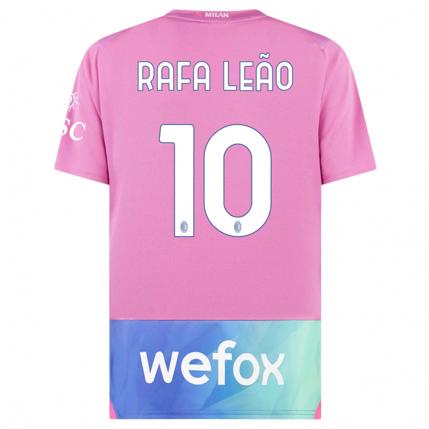 Vaikiškas Rafael Leao #10 Rožinė Violetinė Trečias Marškinėliai 2023/24 T-Shirt