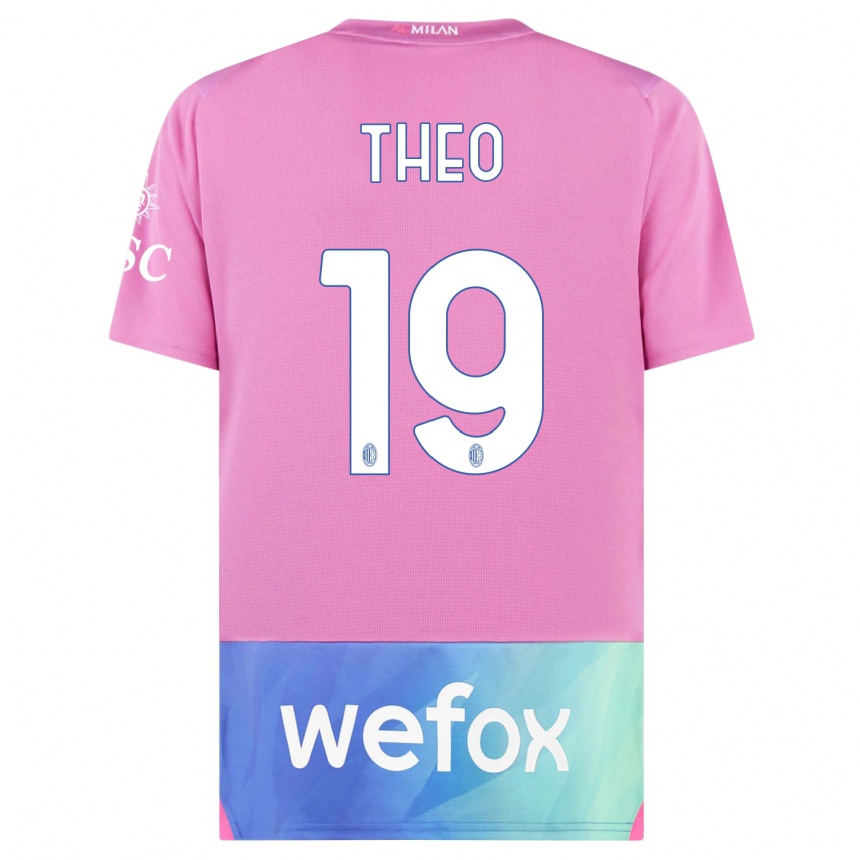 Vaikiškas Theo Hernandez #19 Rožinė Violetinė Trečias Marškinėliai 2023/24 T-Shirt