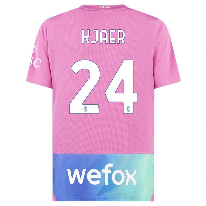 Vaikiškas Simon Kjaer #24 Rožinė Violetinė Trečias Marškinėliai 2023/24 T-Shirt