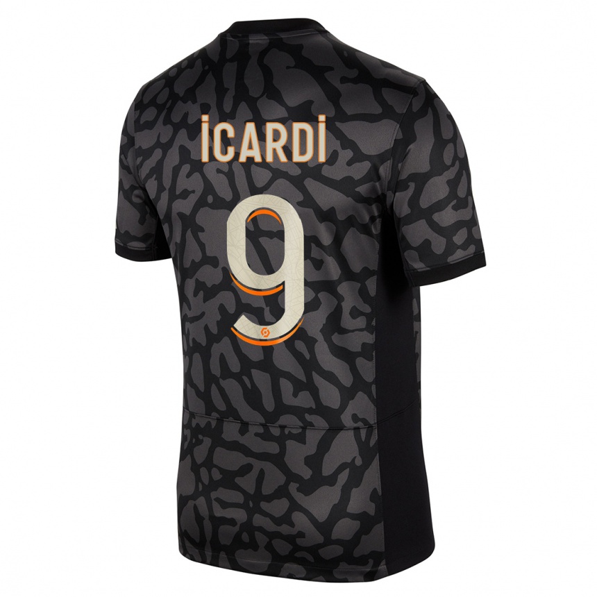 Vaikiškas Mauro Icardi #9 Juoda Trečias Marškinėliai 2023/24 T-Shirt