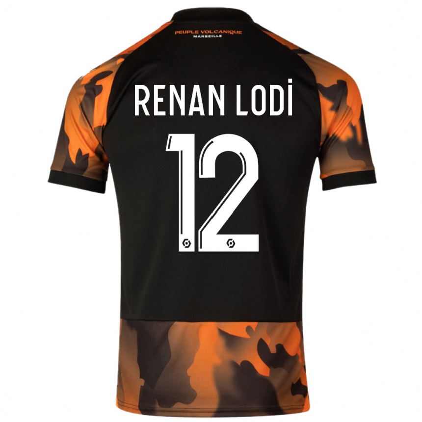 Vaikiškas Renan Lodi #12 Juoda Oranžinė Trečias Marškinėliai 2023/24 T-Shirt