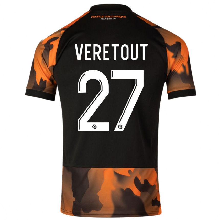 Vaikiškas Jordan Veretout #27 Juoda Oranžinė Trečias Marškinėliai 2023/24 T-Shirt