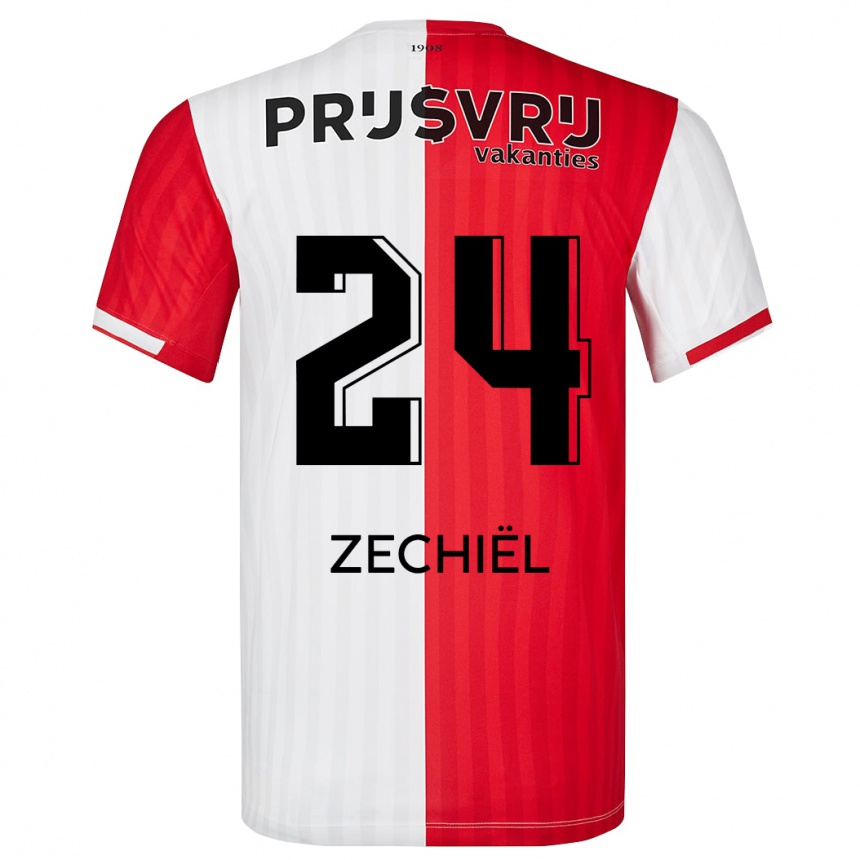 Vyrai Gjivai Zechiël #24 Raudona Balta Namų Marškinėliai 2023/24 T-Shirt