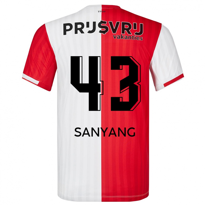 Vyrai Amadou-David Sanyang #43 Raudona Balta Namų Marškinėliai 2023/24 T-Shirt