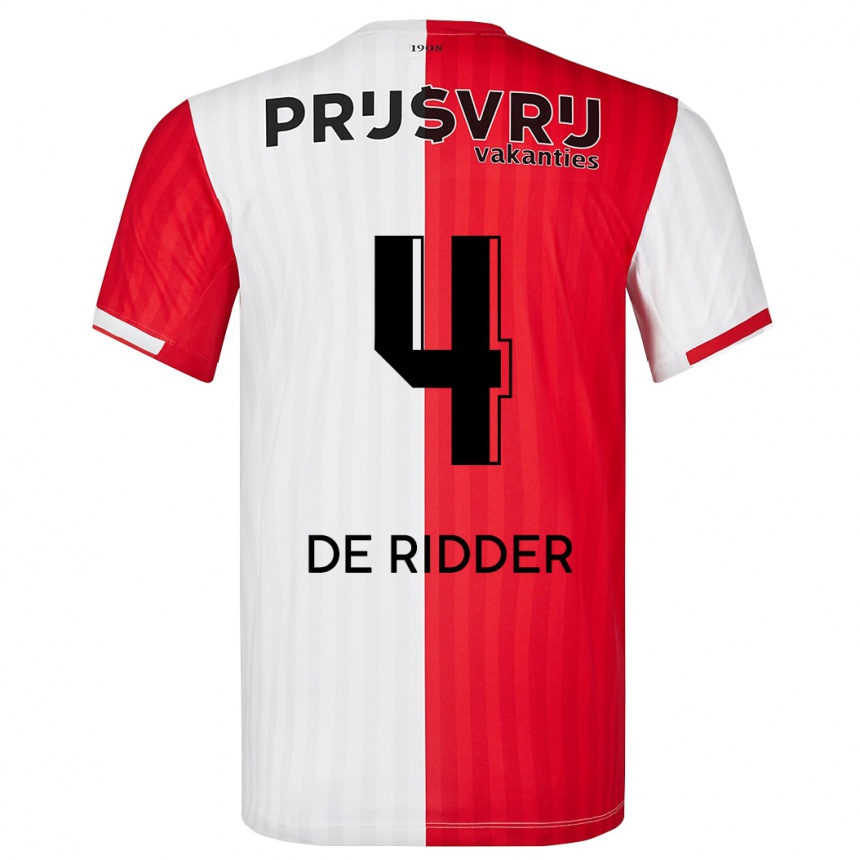 Vyrai Robine De Ridder #4 Raudona Balta Namų Marškinėliai 2023/24 T-Shirt