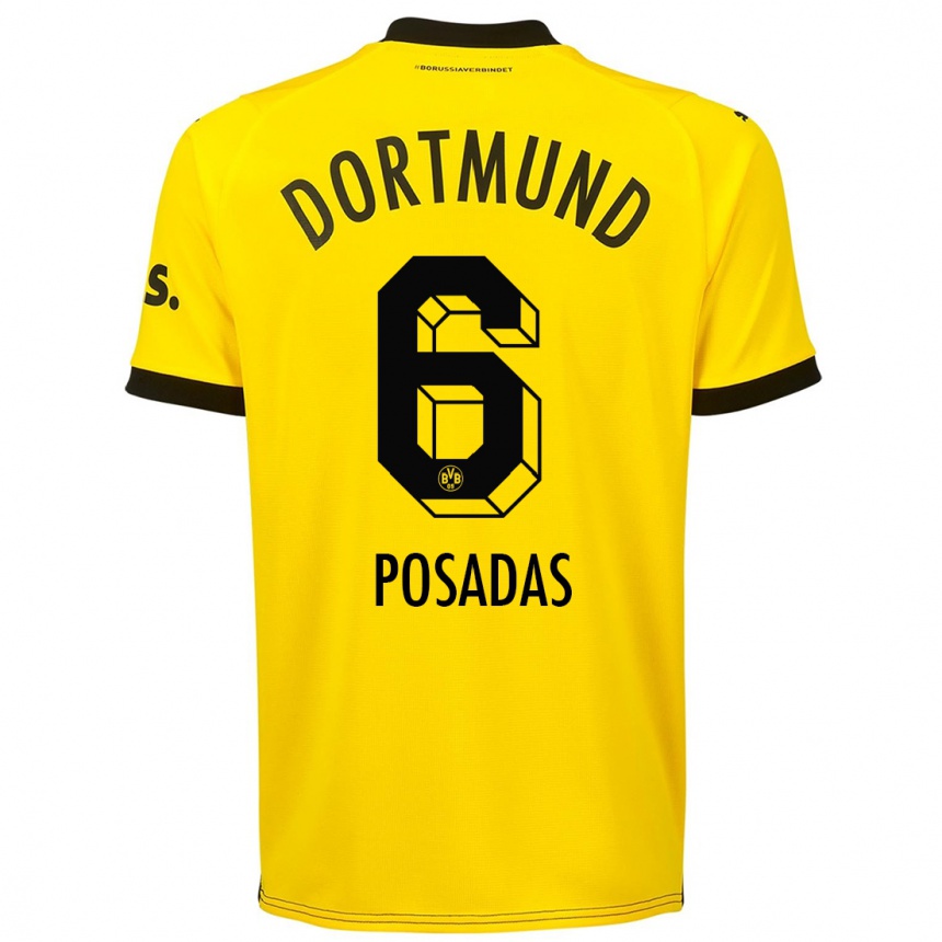 Vyrai Leonardo Posadas #6 Geltona Namų Marškinėliai 2023/24 T-Shirt